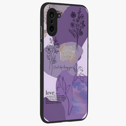 Aesthetic Love With Flower Glass Case for 1+Nord CE 5 side perspective highlighting delicate flower illustration details