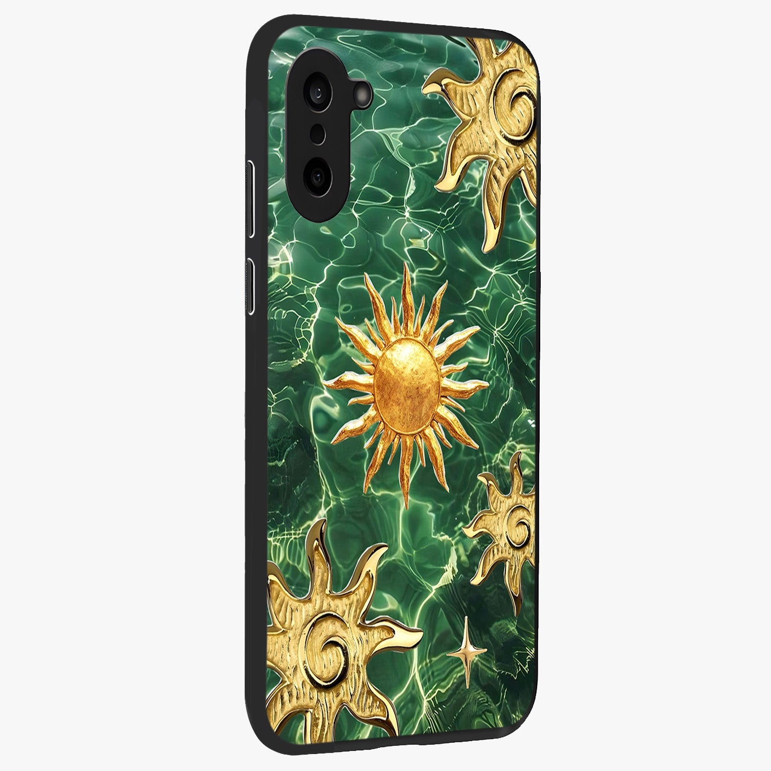 Aqua Sun Mirage Glass Case for 1+Nord Ce 5 side perspective highlighting bold mirage style design details