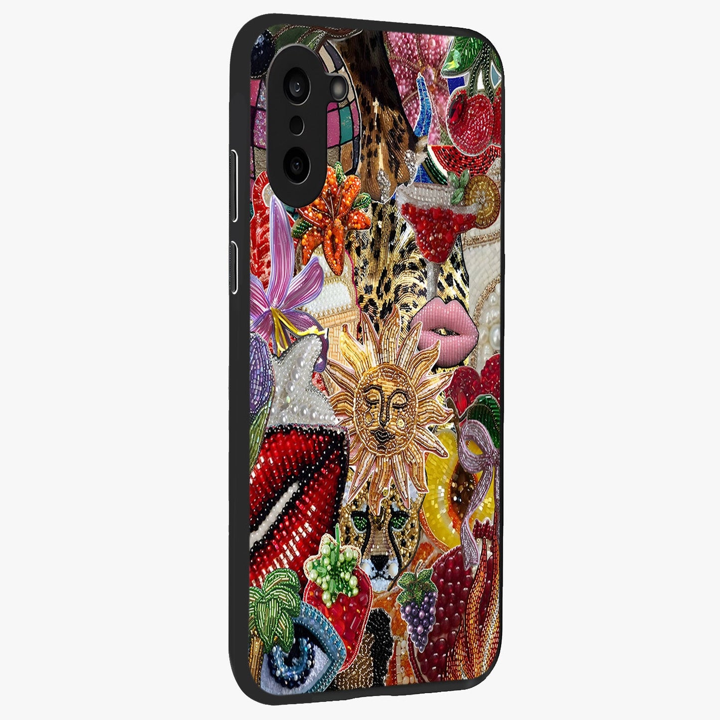 Beaded Fashion Jungle Glass Case for 1+Nord Ce 5 side perspective highlighting rich bead detailing and premium edges