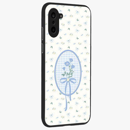 Blue Ribbon Bloom Glass Case for 1+Nord CE 5 side perspective highlighting graceful floral design and premium edges