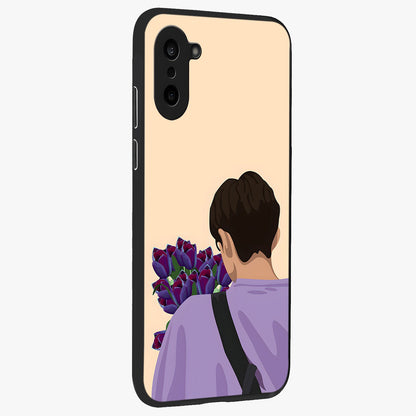 Boy Holding Flowers Glass Case for 1+Nord CE 5 side perspective highlighting delicate flower details and premium build
