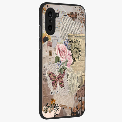 Butterfly News Bloom Glass Case for 1+Nord CE 5 side perspective highlighting intricate bloom details and premium finish