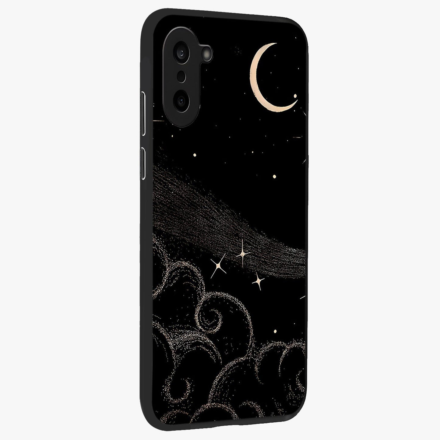 Celestial Midnight Veil Glass Case for 1+Nord CE 5 side perspective highlighting rich night tones and sleek premium edges