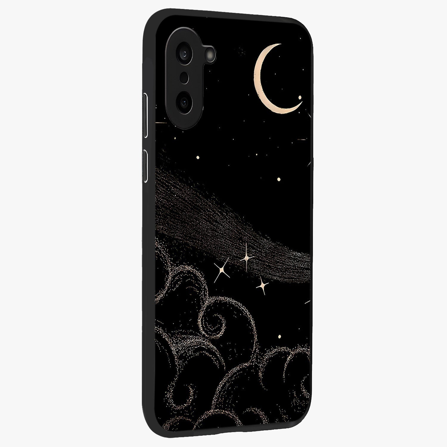 Celestial Midnight Veil Glass Case for 1+Nord CE 5 side perspective highlighting rich night tones and sleek premium edges
