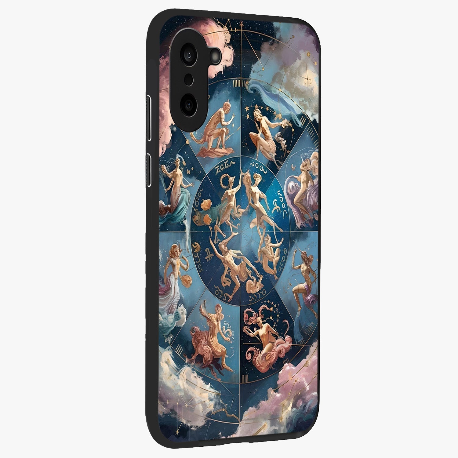 Celestial Signs Dance Glass Case for 1+Nord CE 5 side perspective highlighting flowing celestial patterns and sleek edges