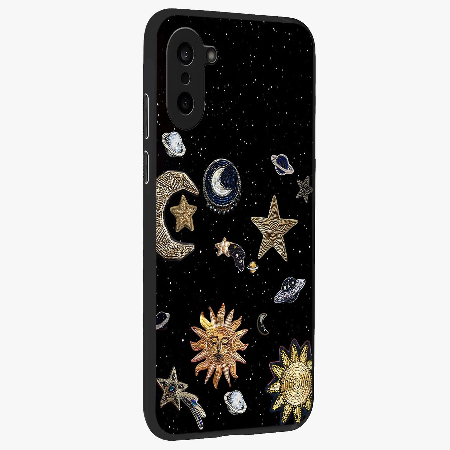 Celestial Star Charm Glass Case for 1+Nord CE 5 side perspective highlighting glowing star detailing and premium build