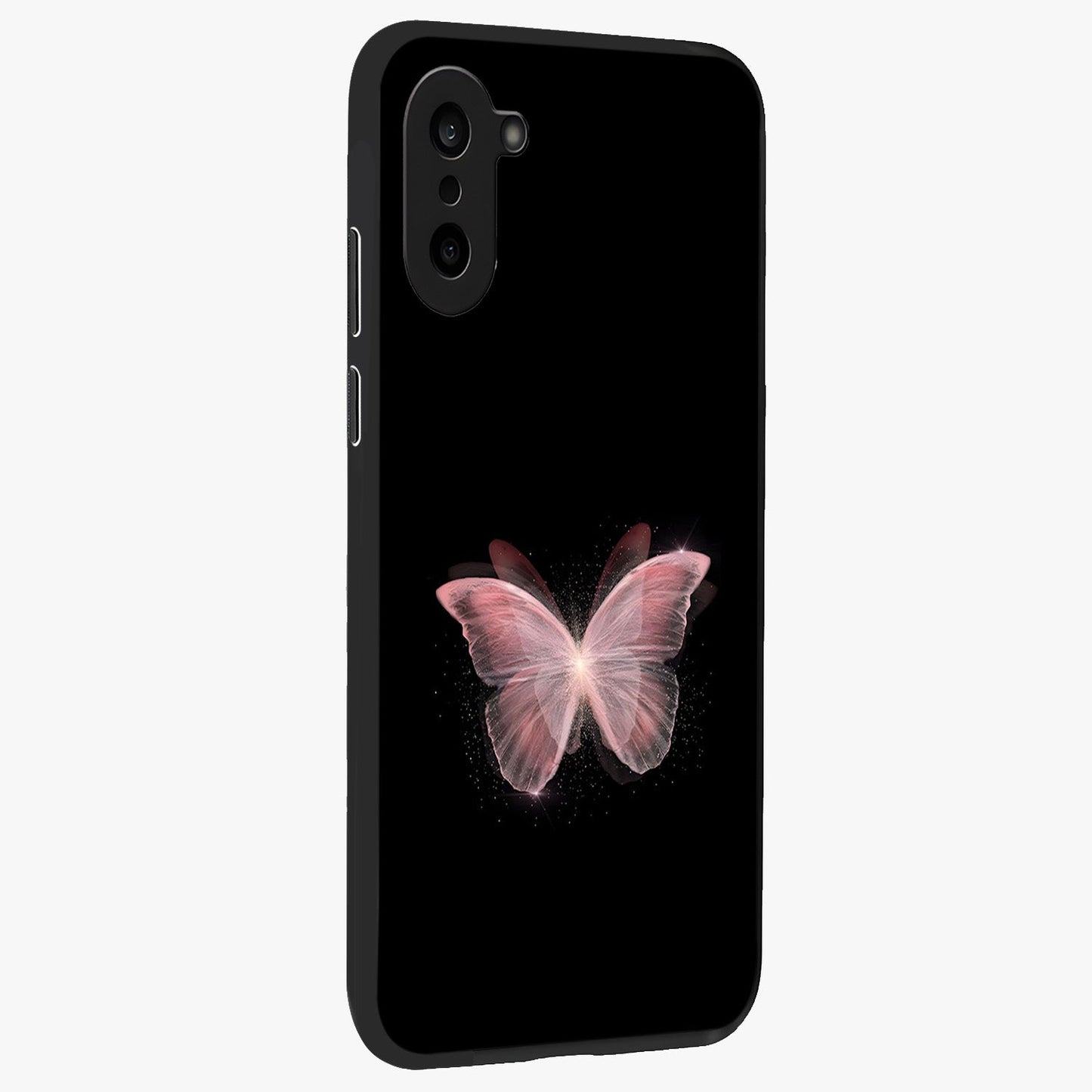 Celestial Wings Butterfly Glass Case for 1+Nord CE 5 side perspective highlighting intricate butterfly textures and smooth edges