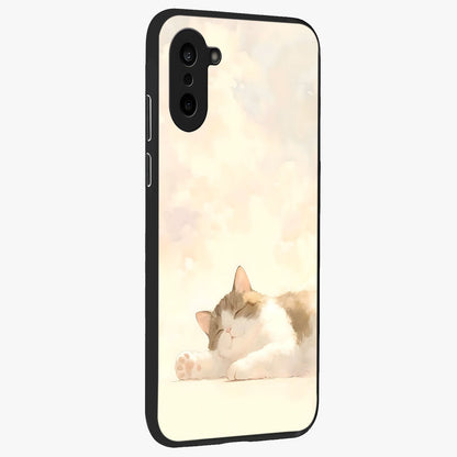 Cloud Nap Cat Glass Case for 1+Nord CE 5 side perspective highlighting charming feline details and premium edge finish
