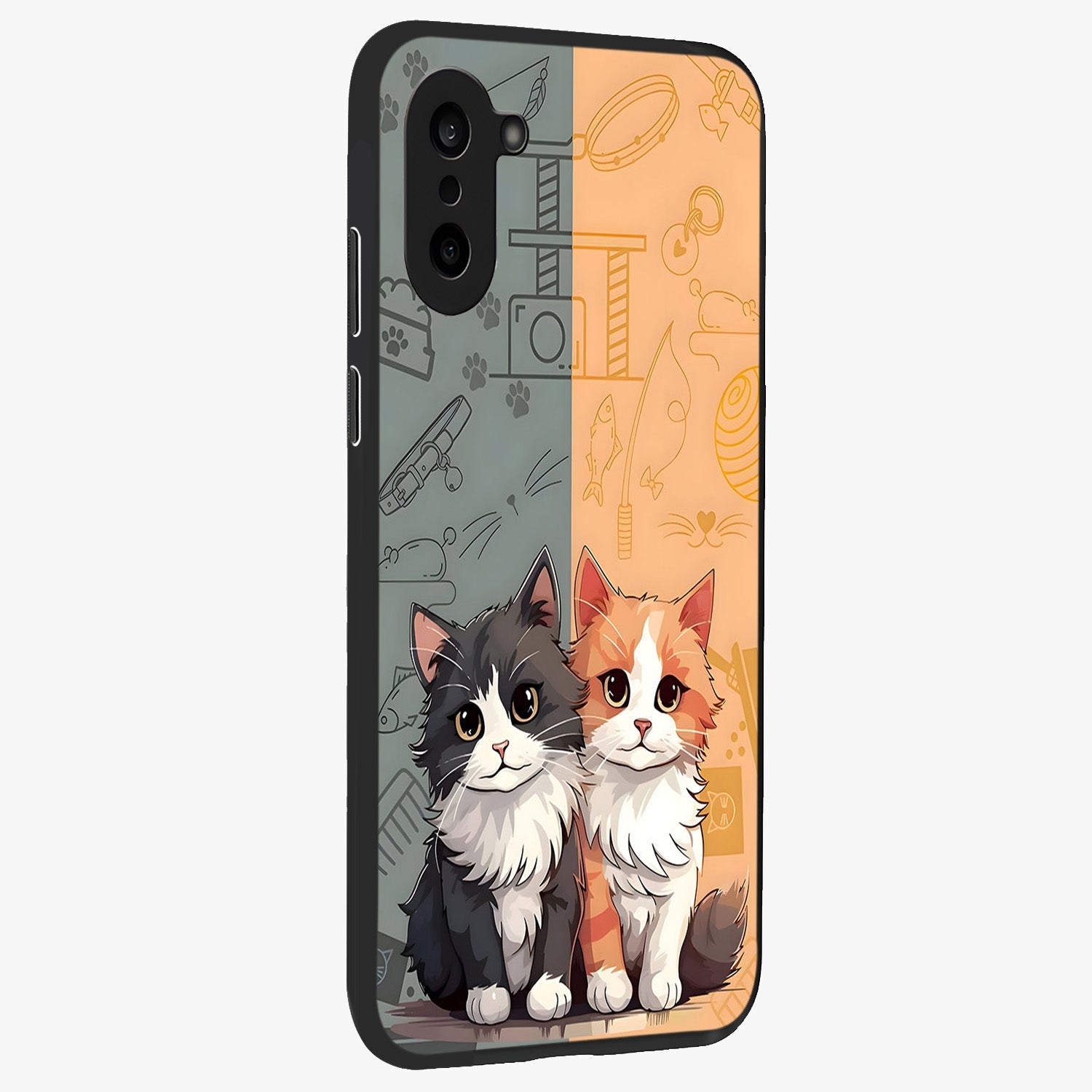 Cozy Cat Duo Glass Case for 1+Nord CE 5 side perspective highlighting playful cat detailing and sleek edges