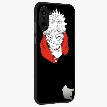 Crimson Chaos Smile Glass Case for 1+Nord CE 5 side perspective highlighting intense color contrast and sleek edges