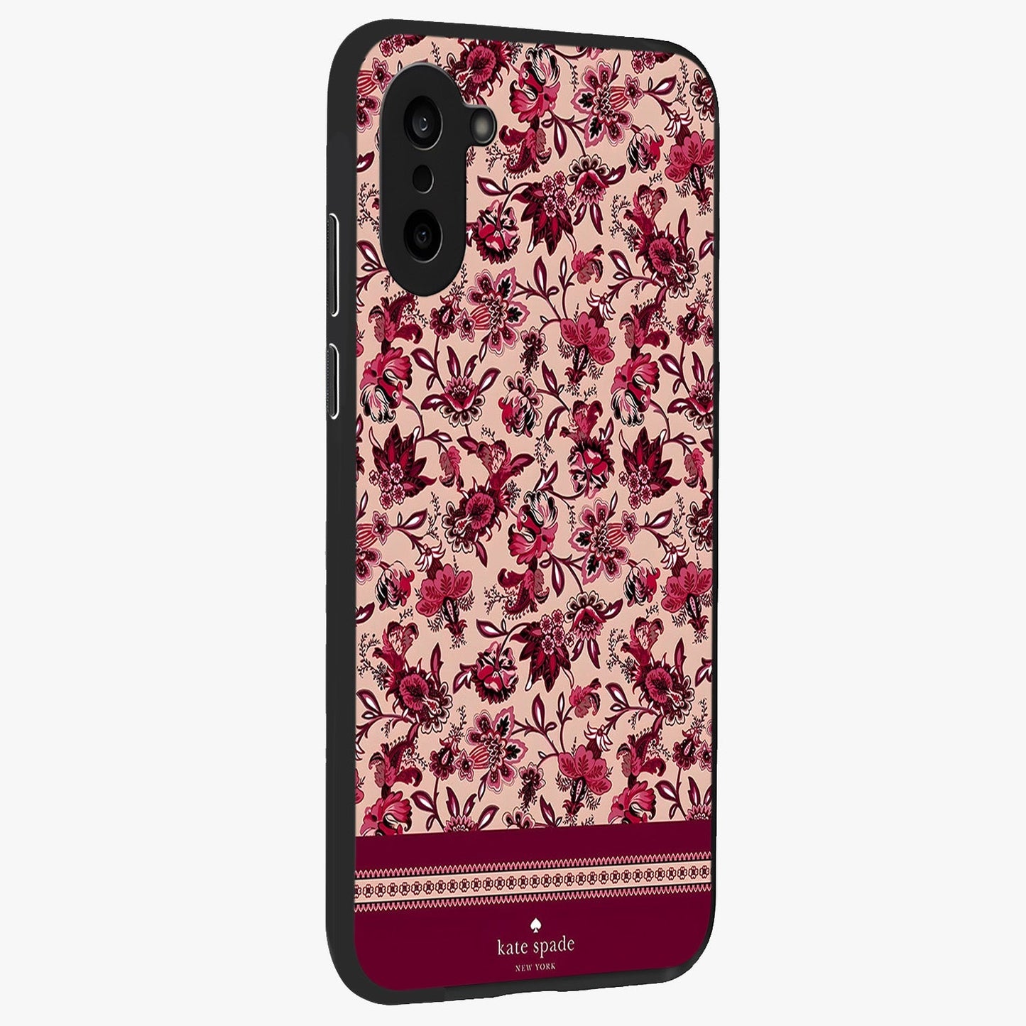 Crimson Rose Charm Glass Case for 1+Nord CE 5 side perspective highlighting delicate rose textures and smooth edges