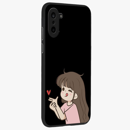 Cute Girl Firing Heart Glass Case for 1+Nord CE 5 side perspective highlighting playful design elements and sleek build
