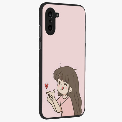 Cute Kiss Heart Glass Case for 1+Nord CE 5 side perspective highlighting delicate heart detailing and premium edge finish