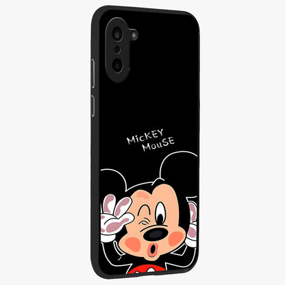 Cute Mickey Love Glass Case for 1+Nord CE 5 side perspective highlighting cute illustration textures and smooth edges