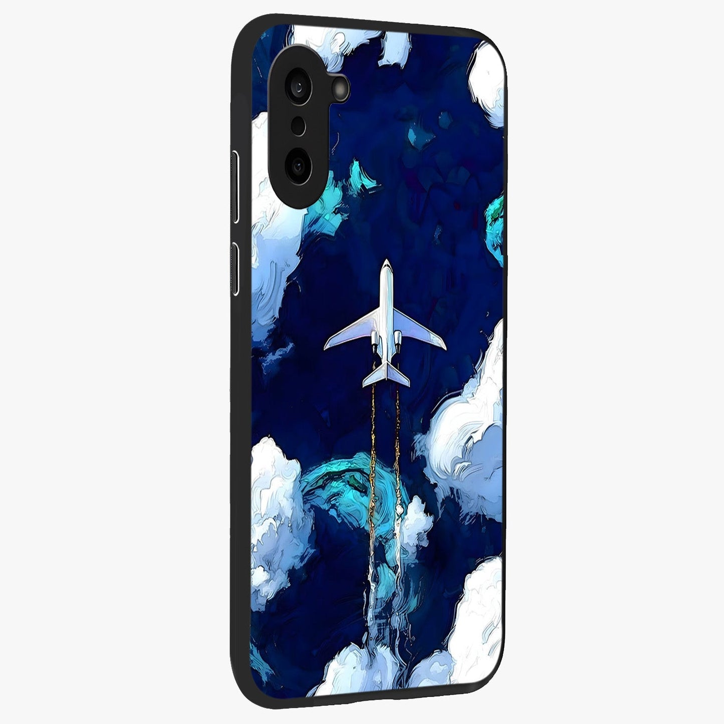 Dark Airplane Glass Case for 1+Nord CE 5 side perspective highlighting sleek aviation detailing and premium build