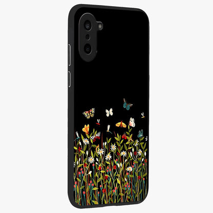 Dark Bloom Wonderland Custom Name Glass Case for 1+Nord CE 5 side perspective highlighting custom typography detailing and smooth edges