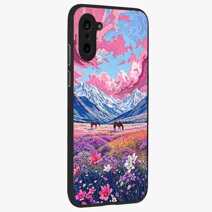 Dreamy Floral Pastures Glass Case for 1+Nord CE 5 side perspective highlighting calming floral detailing and sleek build