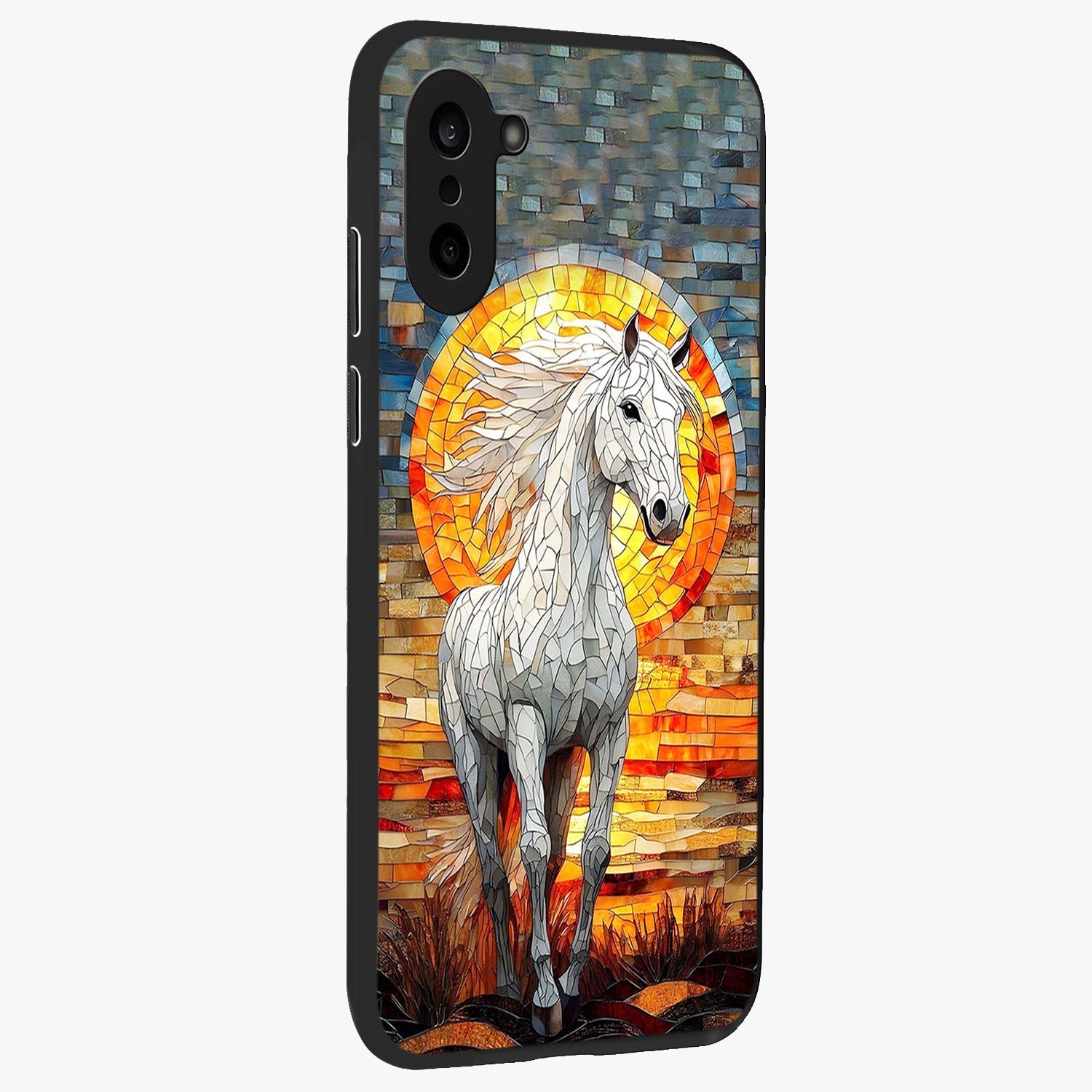 Elected Horse Glass Case for 1+Nord CE 5 side perspective highlighting strong textures and sleek premium build