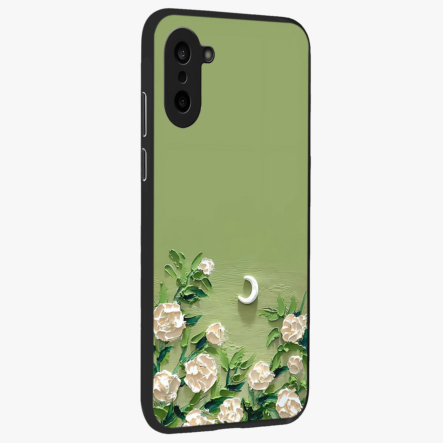 Emerald Bloom Calm Glass Case for 1+Nord CE 5 side perspective highlighting delicate bloom detailing and smooth edges