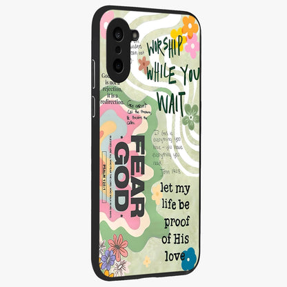 Faith Over Fear Glass Case for 1+Nord CE 5 side perspective highlighting powerful text detailing and premium edges