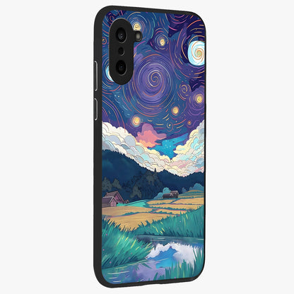 Fields Beneath the Cosmos Glass Case for 1+Nord CE 5 side perspective highlighting serene landscape textures and premium edges
