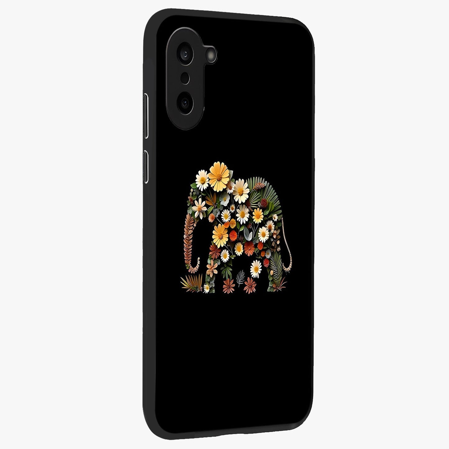 Floral Elephant Glass Case for 1+Nord CE 5 side perspective highlighting intricate artwork and smooth premium build