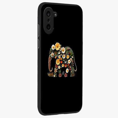 Floral Elephant Glass Case for 1+Nord CE 5 side perspective highlighting intricate artwork and smooth premium build