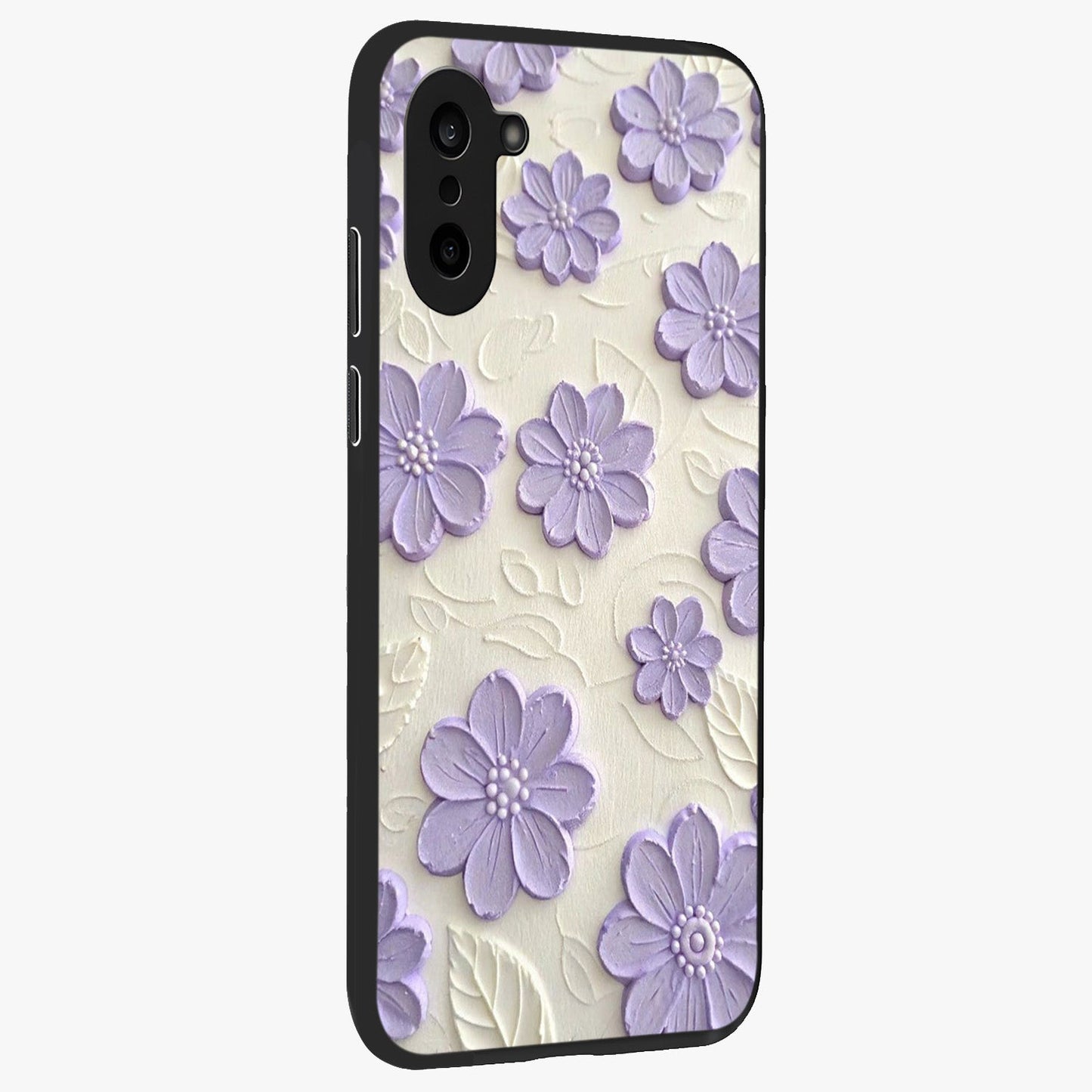 Floral Wall Art With Purple Flowers Glass Case for 1+Nord CE 5 side perspective highlighting delicate bloom details and premium build