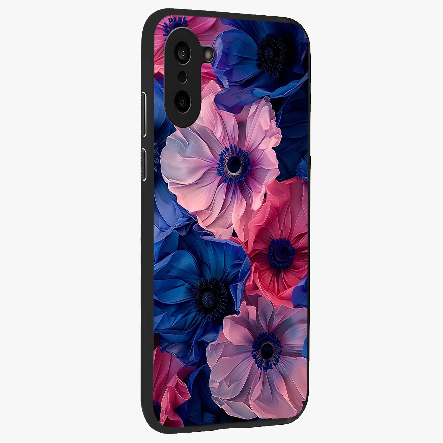 Flower Paper Art Pattern Glass Case for 1+Nord CE 5 side perspective highlighting intricate pattern design and premium build
