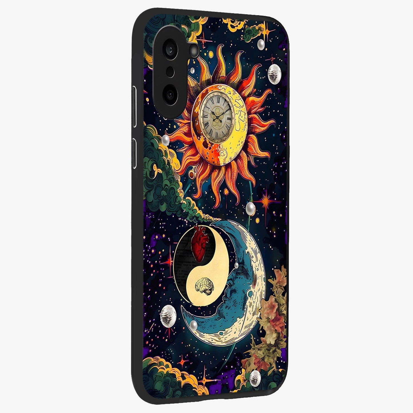 Future Universe Glass Case for 1+Nord CE 5 side perspective highlighting dynamic galaxy textures and premium edges