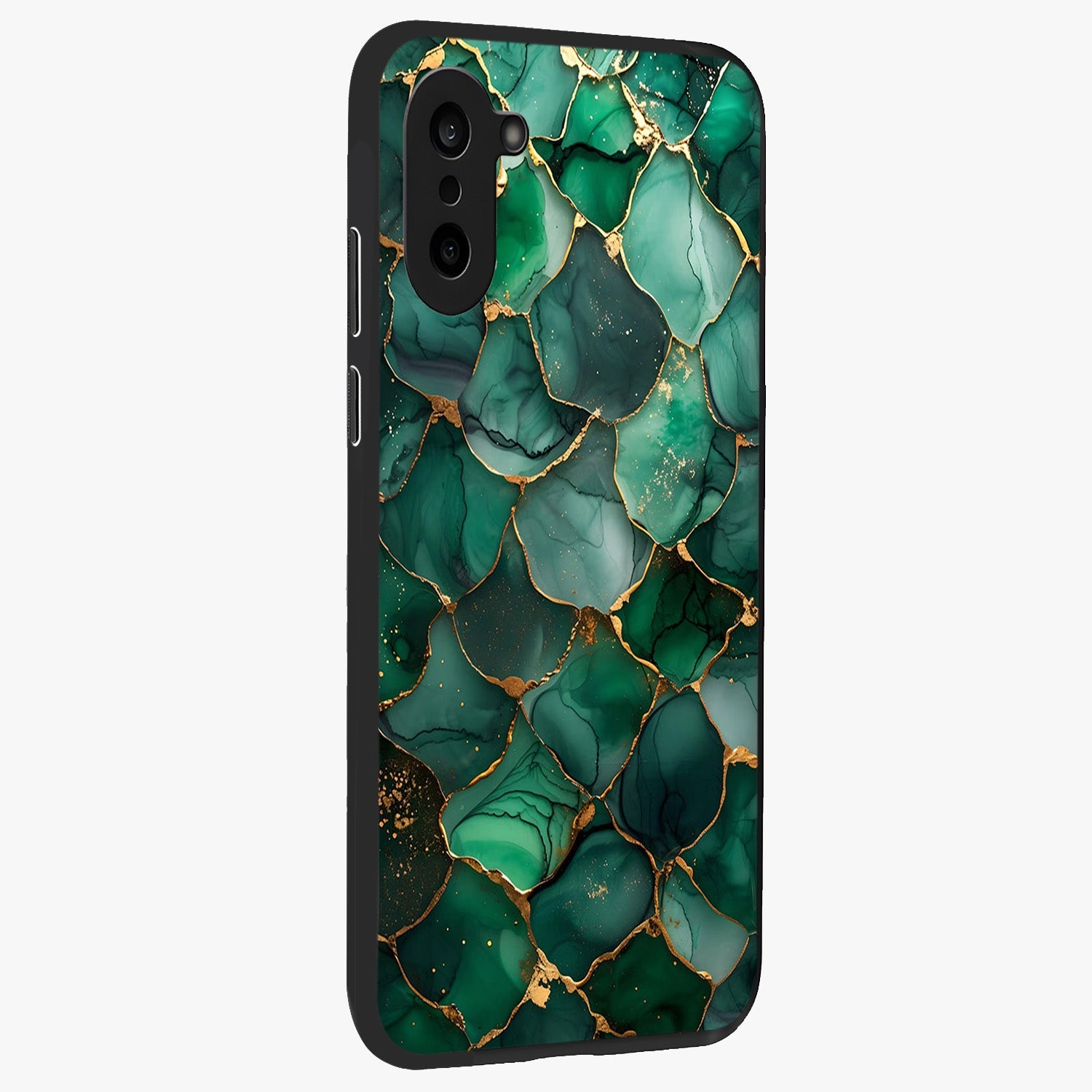 Geometric Polyester Pattern Glass Case for 1+Nord CE 5 side perspective highlighting sharp pattern textures and smooth premium build