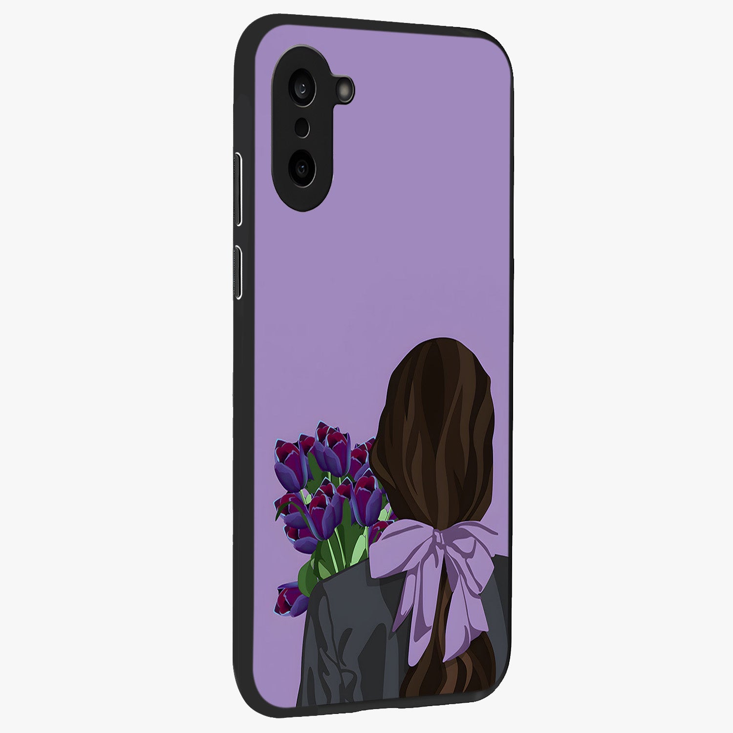 Girl Holding Flowers Glass Case for 1+Nord CE 5 side perspective highlighting delicate floral detailing and premium edges