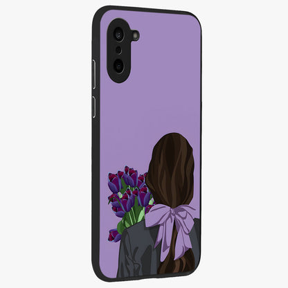 Girl Holding Flowers Glass Case for 1+Nord CE 5 side perspective highlighting delicate floral detailing and premium edges