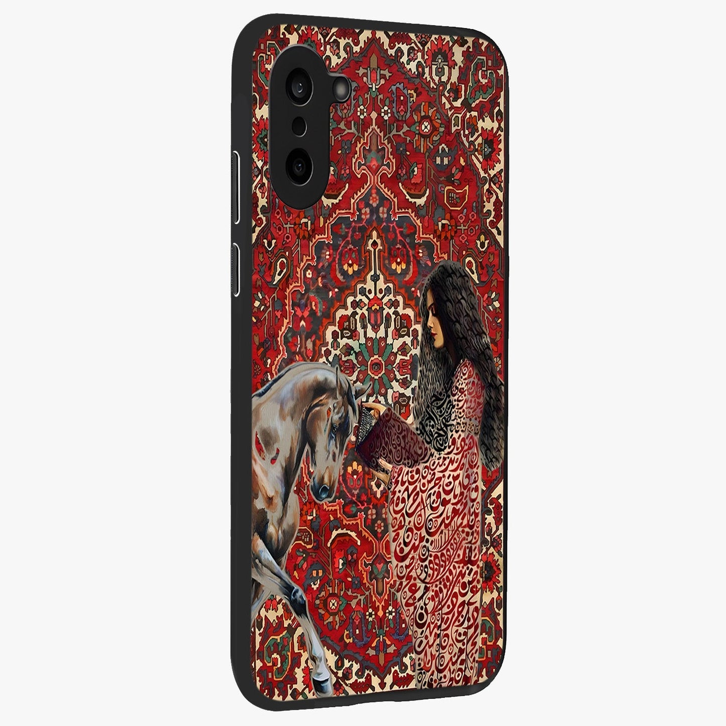 Girl With Horse Glass Case for 1+Nord Ce 5 side perspective highlighting graceful equestrian detailing and smooth build