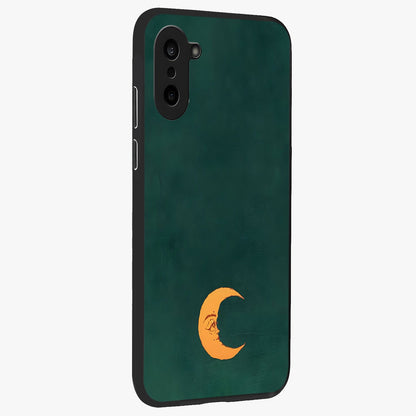 Golden Crescent Mood Glass Case for 1+Nord CE 5 side perspective highlighting elegant crescent detailing and smooth build