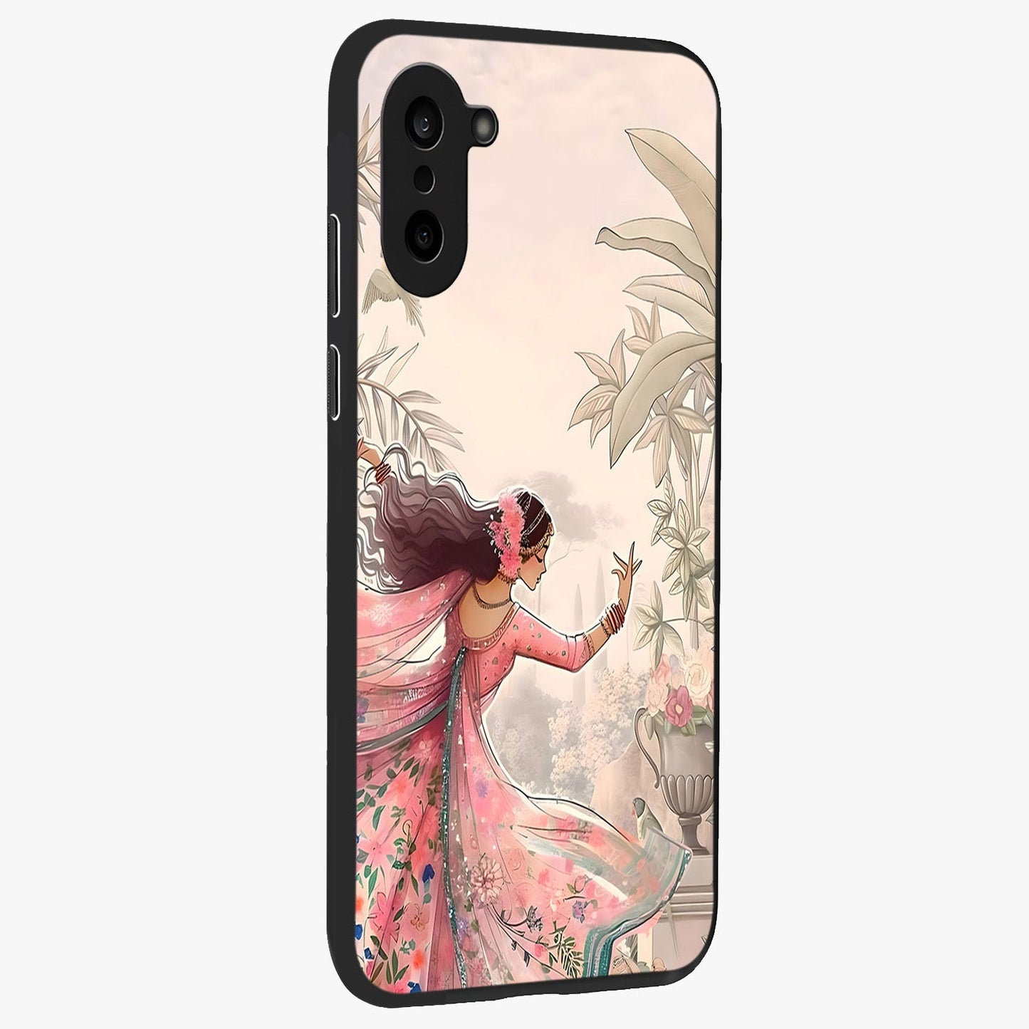 Graceful Garden Rhythm Glass Case for 1+Nord CE 5 side perspective highlighting refined floral textures and premium edges