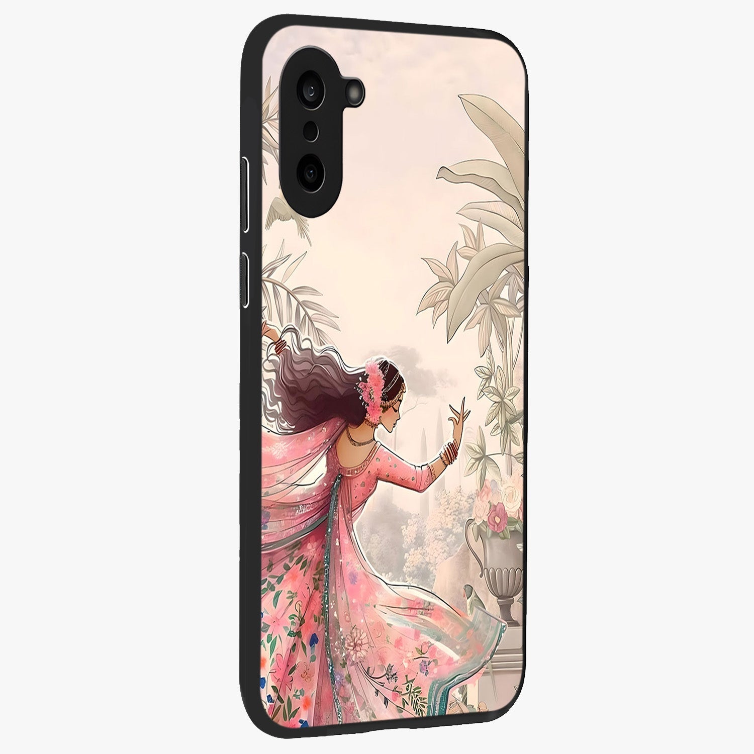 Graceful Garden Rhythm Glass Case for 1+Nord CE 5 side perspective highlighting refined floral textures and premium edges