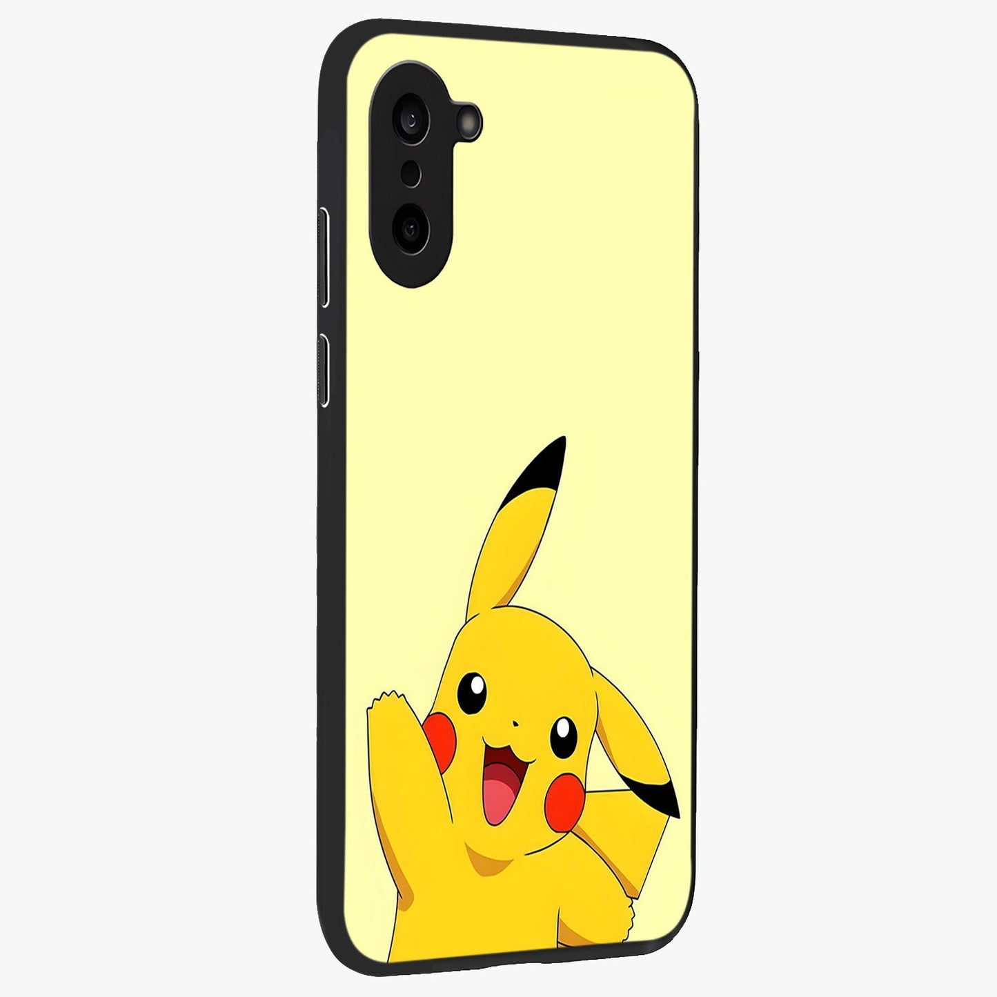Happy Electric Pikachu Glass Case for 1+Nord CE 5 side perspective highlighting lively character detailing and sleek build