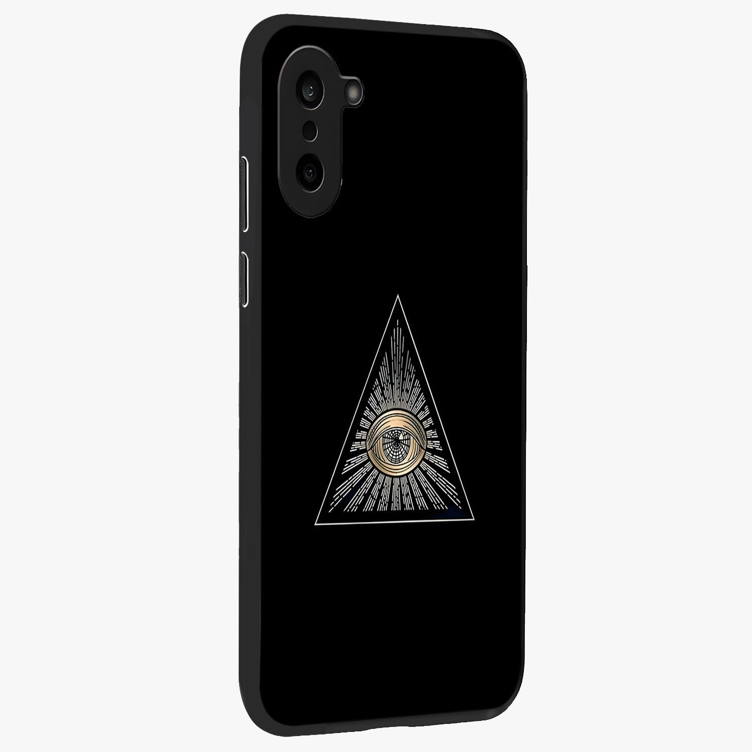 Illuminati Evil Glass Case for 1+Nord CE 5 displayed upright for mysterious statement visibility and premium finish.