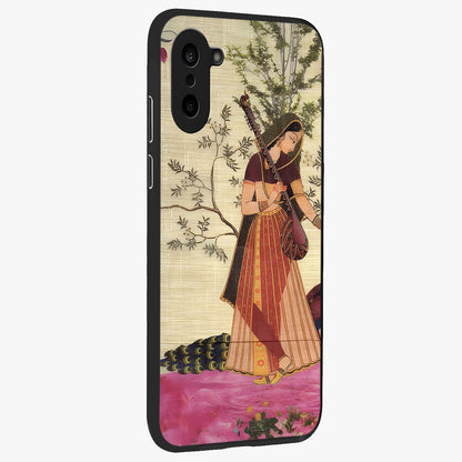 Lady With Veena Art Glass Case for 1+Nord CE 5 side perspective highlighting graceful illustration textures and sleek build
