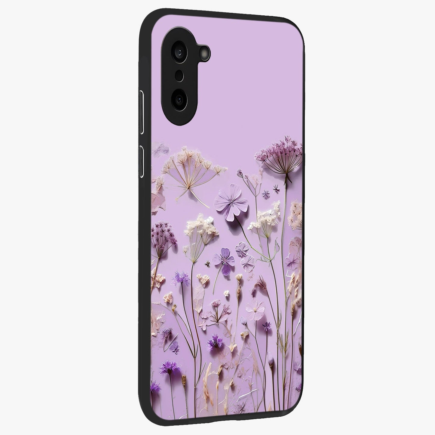 Lavender Blossom Dream Glass Case for 1+Nord CE 5 side perspective highlighting gentle bloom detailing and premium edges