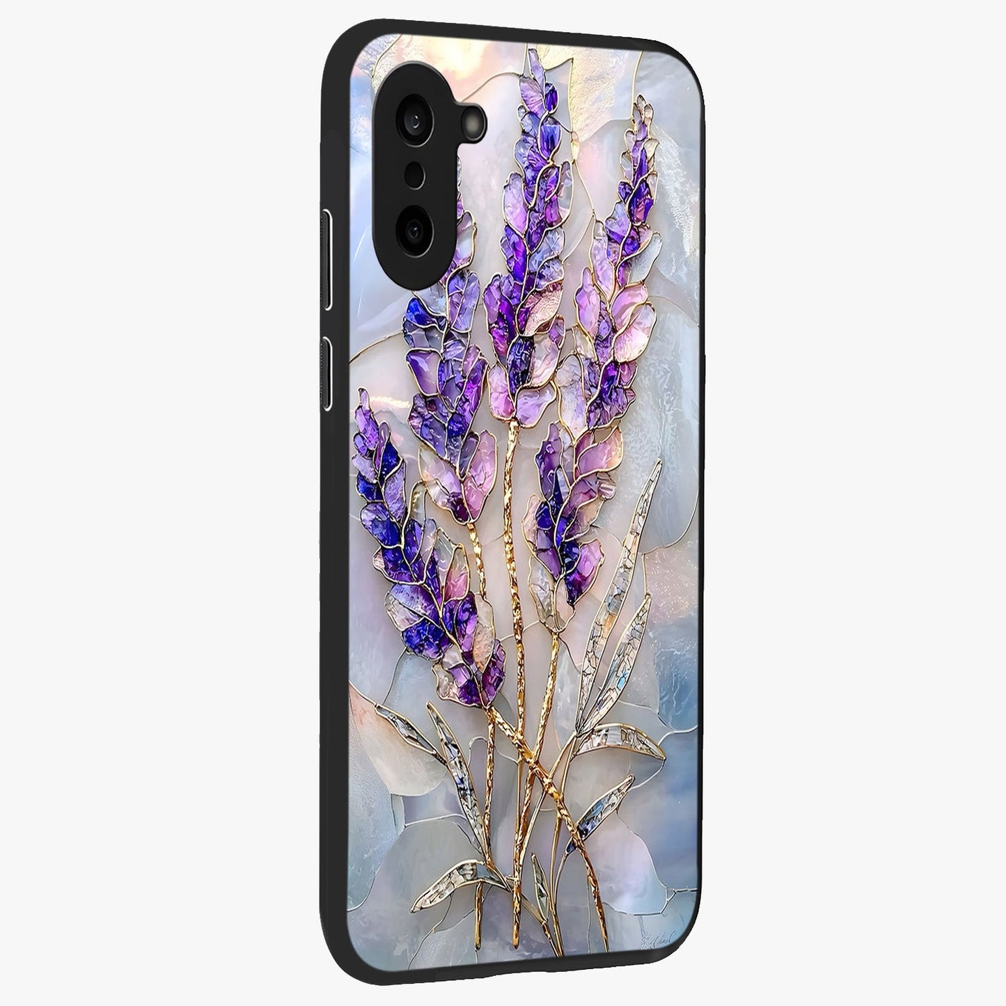 Lavender Dream Glow Glass Case for 1+Nord CE 5 side perspective highlighting vibrant textures and smooth premium build