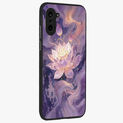 Lavender Lotus Muse Glass Case for 1+Nord CE 5 side perspective highlighting serene lotus textures and premium edges