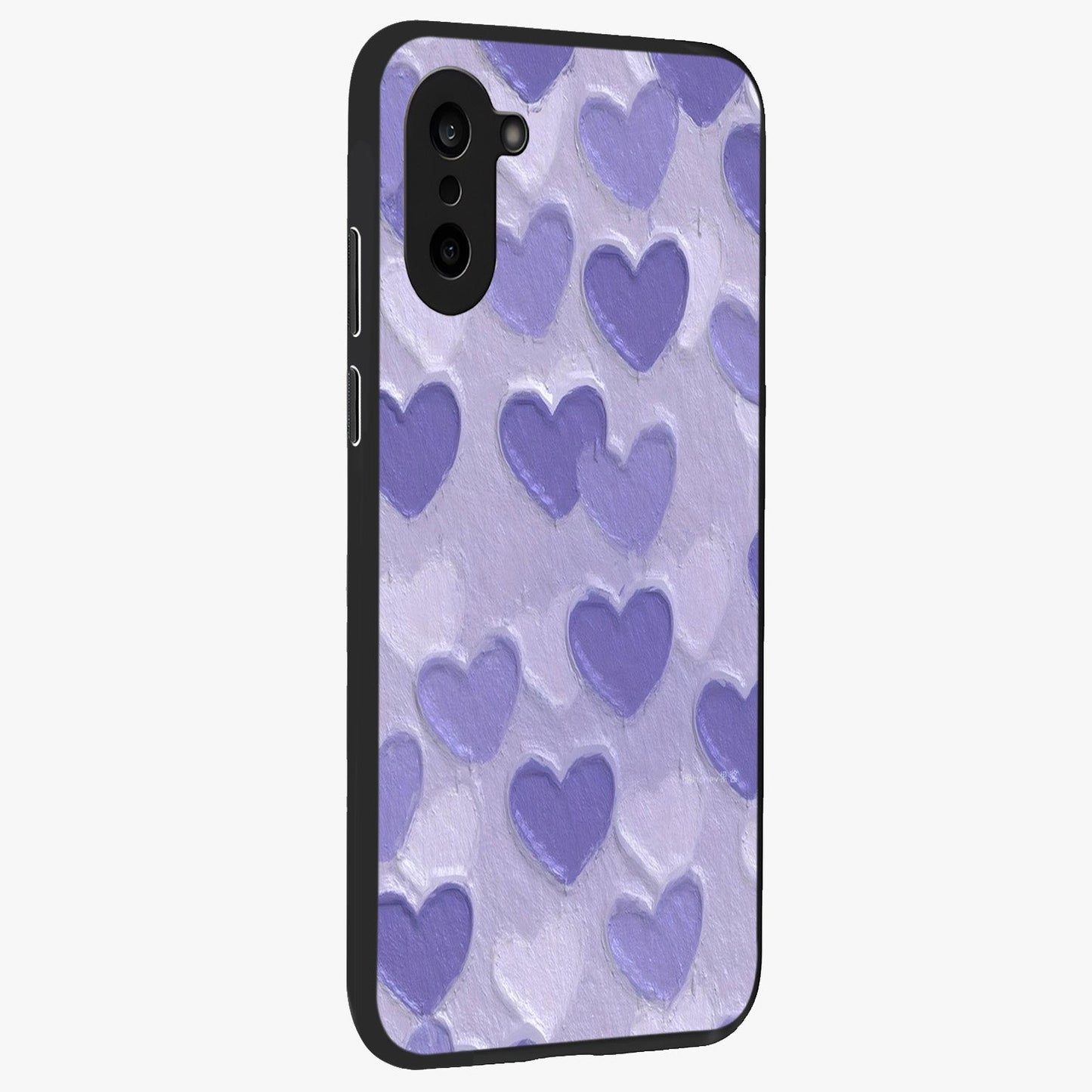 Lavender Paper Hearts Glass Case for 1+Nord CE 5 side perspective highlighting delicate heart textures and sleek build
