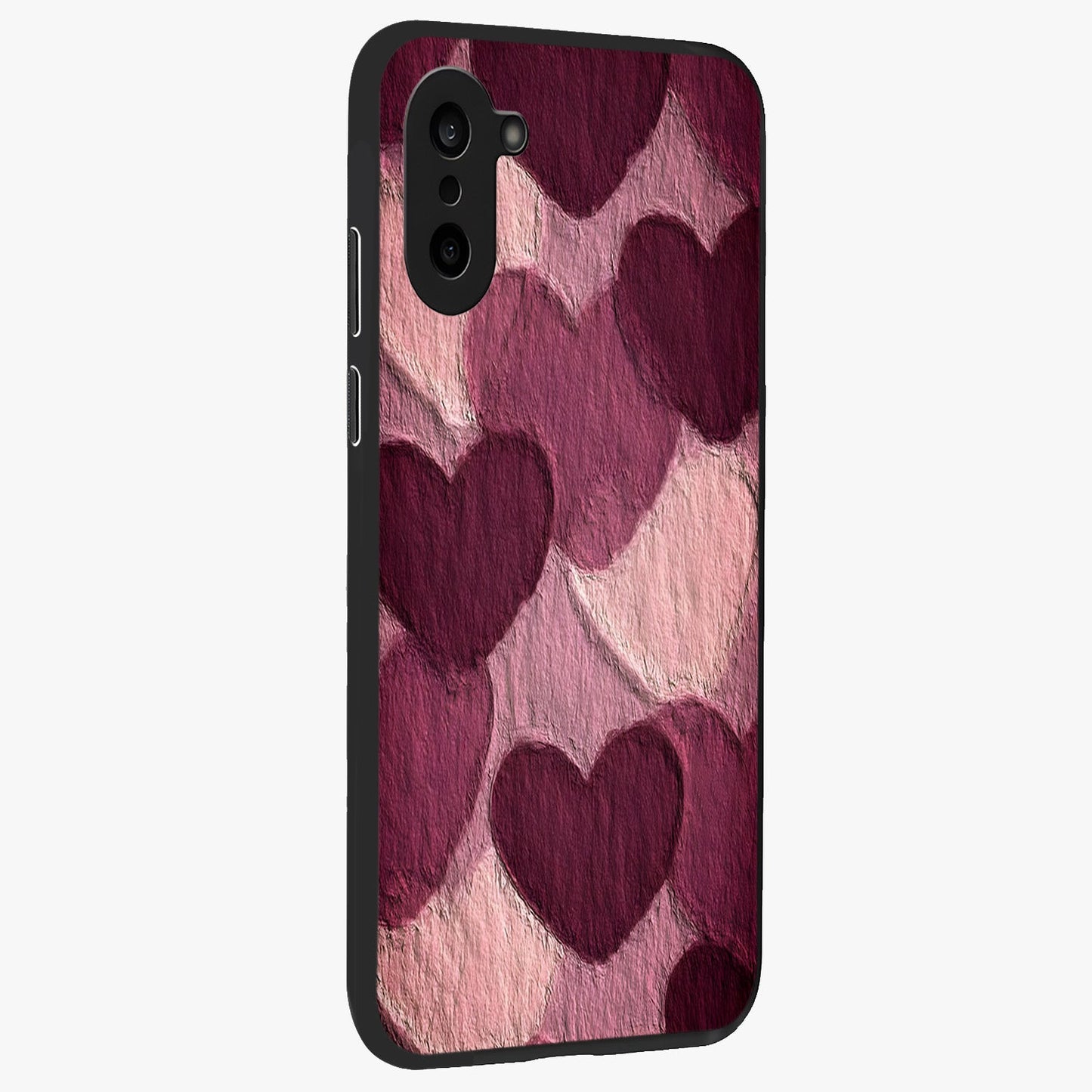 Layered Paper Hearts Glass Case for 1+Nord CE 5 side perspective highlighting layered texture detailing and premium edges