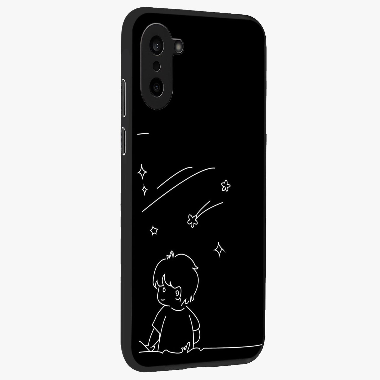 Line Art Boy With Shooting Stars Glass Case for 1+Nord CE 5 side perspective highlighting delicate line textures and smooth edges