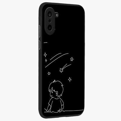 Line Art Boy With Shooting Stars Glass Case for 1+Nord CE 5 side perspective highlighting delicate line textures and smooth edges