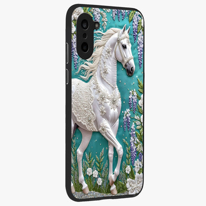 Majestic Floral Stallion Glass Case for 1+Nord CE 5 side perspective highlighting refined equestrian textures and premium edges