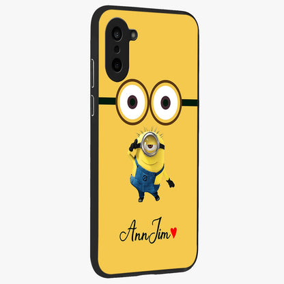 Minion Custom Name Glass Case for 1+Nord CE 5 side perspective highlighting custom typography and smooth premium build