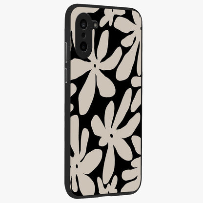 Monochrome Petal Dance Glass Case for 1+Nord CE 5 side perspective highlighting refined textures and premium edges